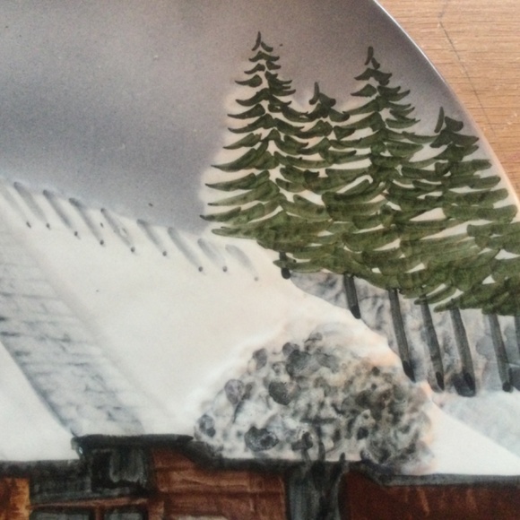 Vintage Western Germany Winter Cabin Hanging Plate, 13” - Picture 3 of 5